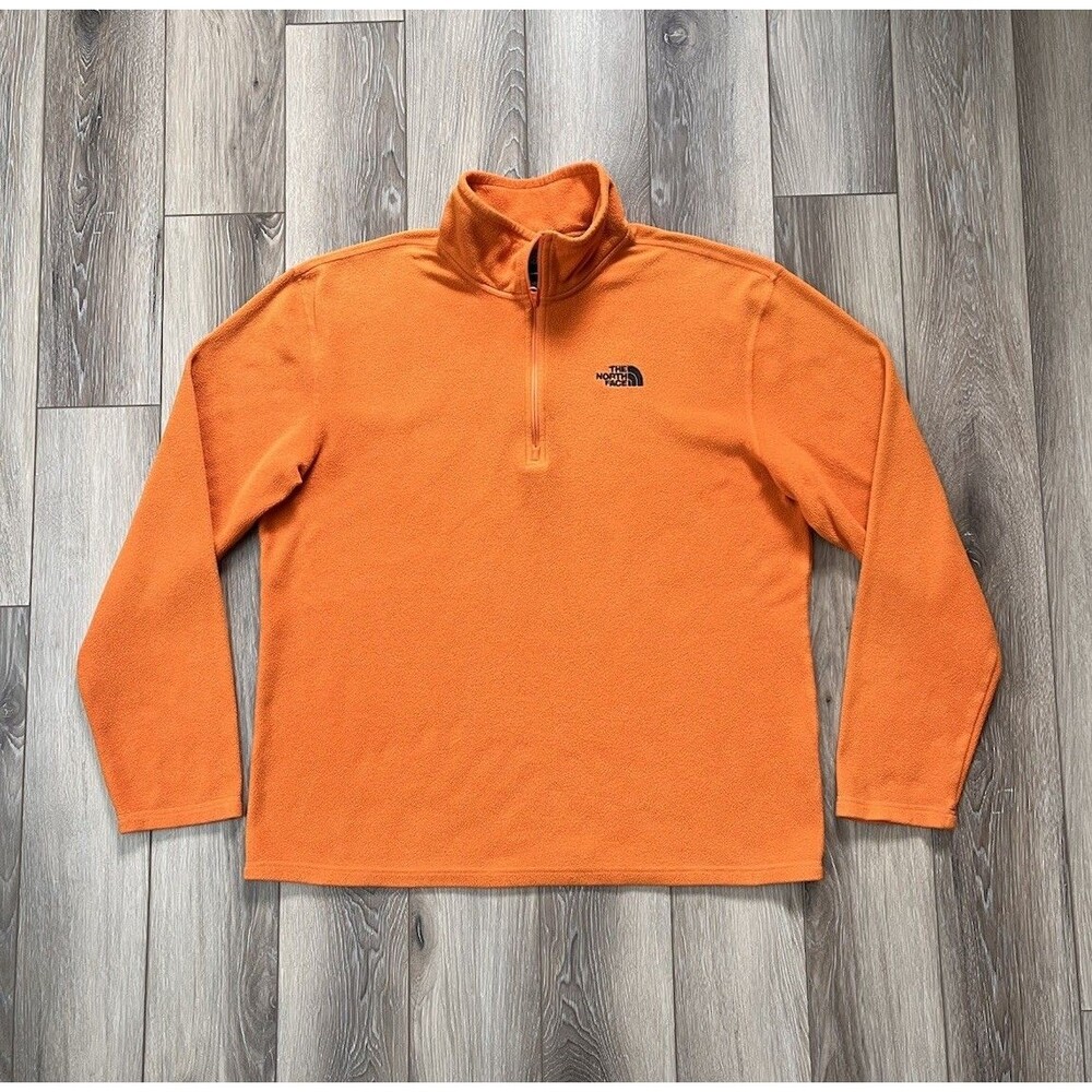 The North Face Mens Large Orange Quarter Zip Fleece Pullover Jacket Outdoor